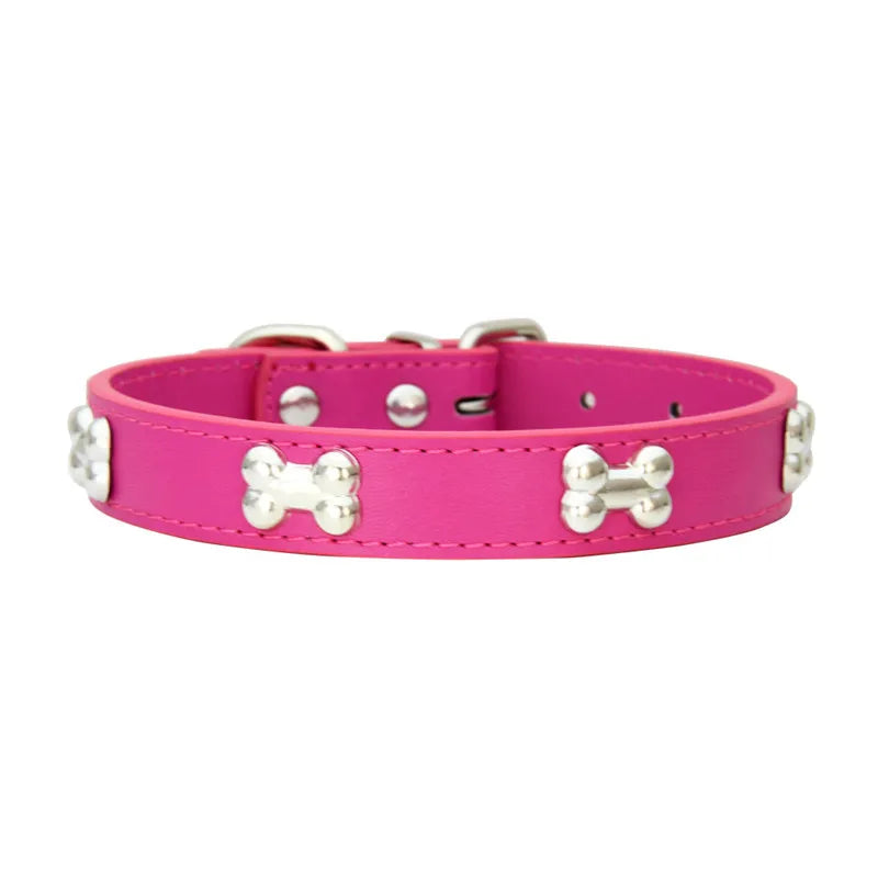 Durable Leather Dog Collar with Bone Design β For Small & Large Breeds