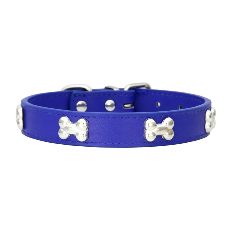 Durable Leather Dog Collar with Bone Design – For Small & Large Breeds
