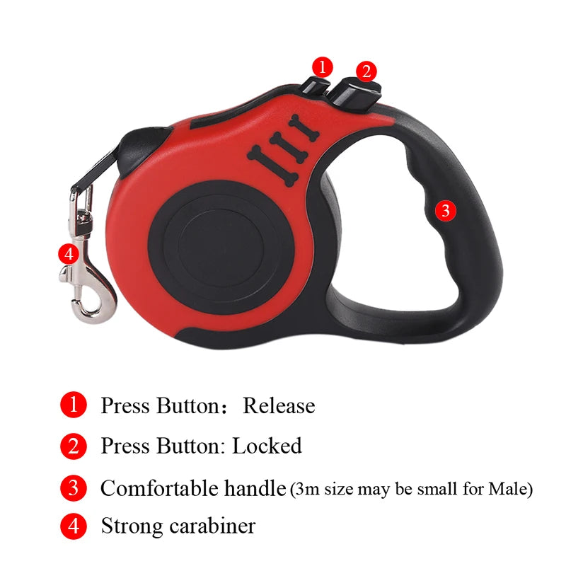 Compact & Durable Dog Leash – 3m/5m Retractable Nylon Rope for Outdoor Walks